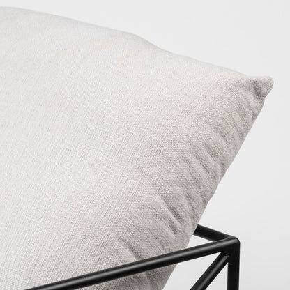 30" CREAM AND BLACK FABRIC AND METAL ARM CHAIR