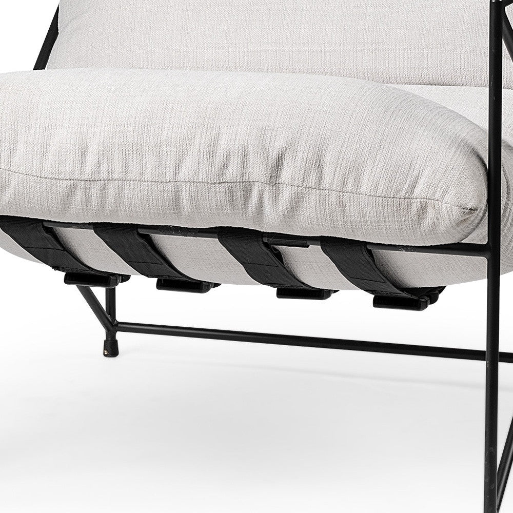 30" CREAM AND BLACK FABRIC AND METAL ARM CHAIR