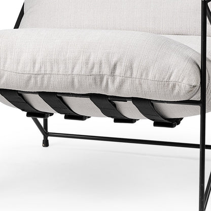 30" CREAM AND BLACK FABRIC AND METAL ARM CHAIR