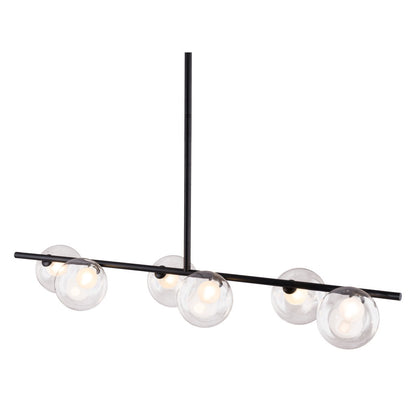 Modern chandelier with five glass shades on a white background