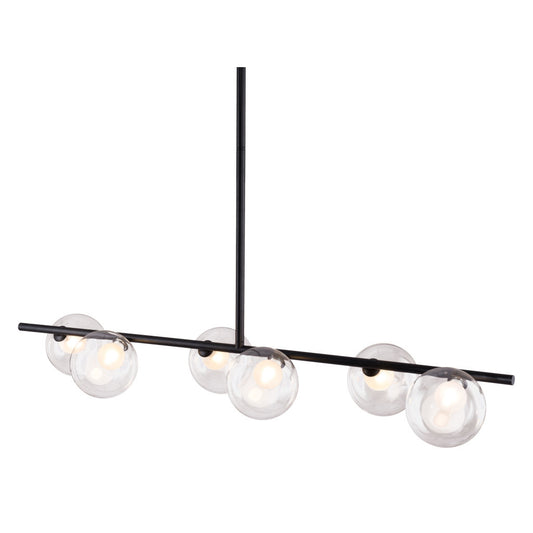 Modern chandelier with five glass shades on a white background