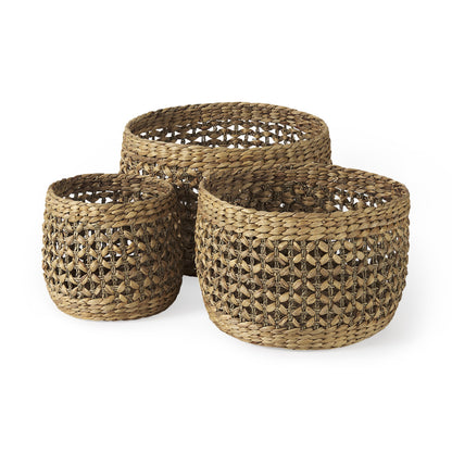 SET OF THREE BROWN WICKER BASKET - Varnish & Vibe