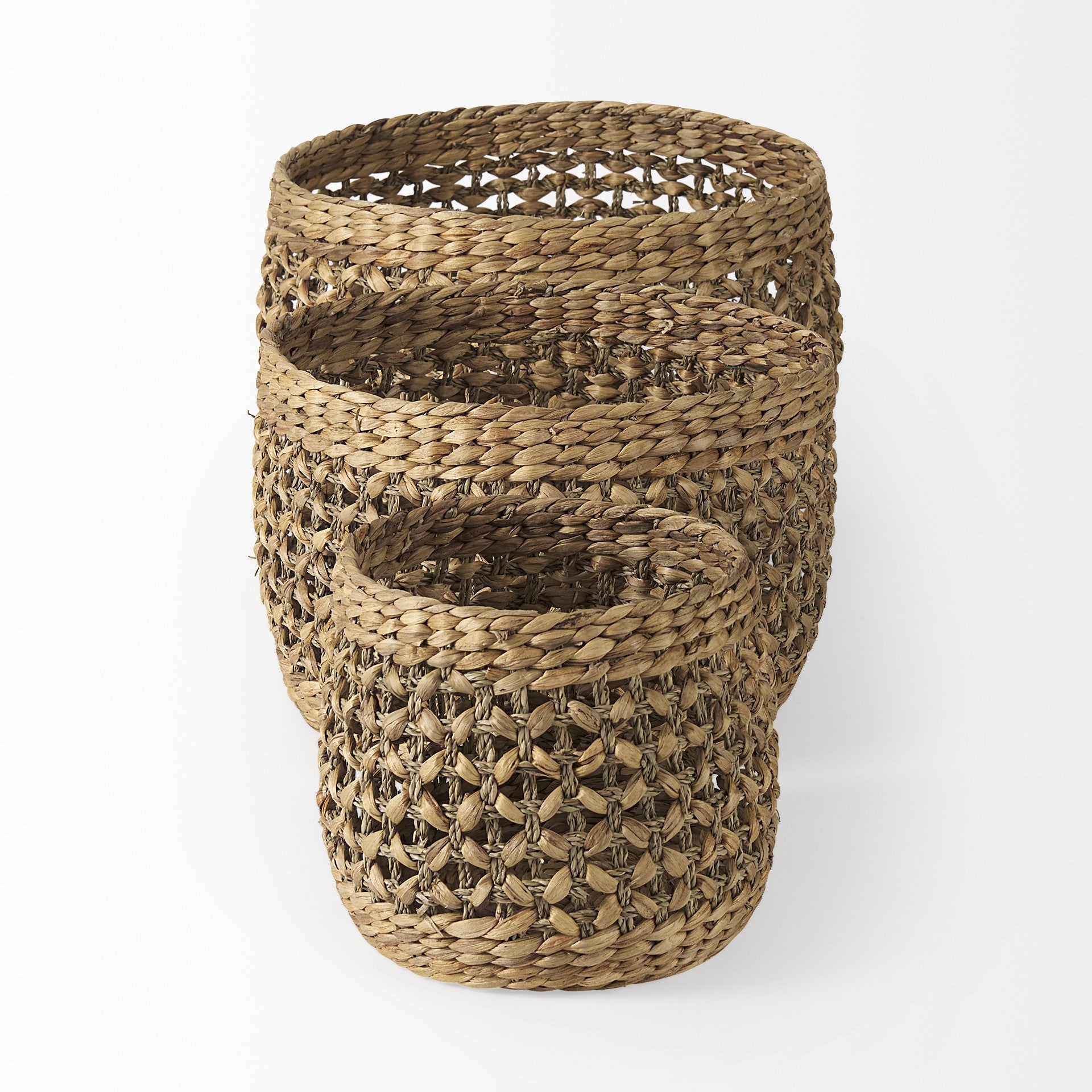 SET OF THREE BROWN WICKER BASKET - Varnish & Vibe