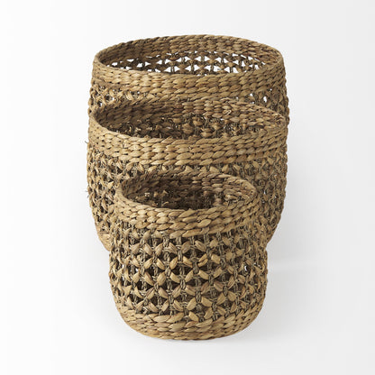 SET OF THREE BROWN WICKER BASKET - Varnish & Vibe