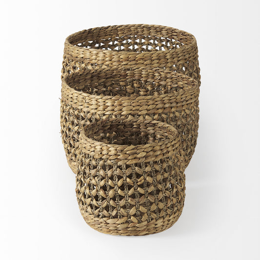 SET OF THREE BROWN WICKER BASKET - Varnish & Vibe
