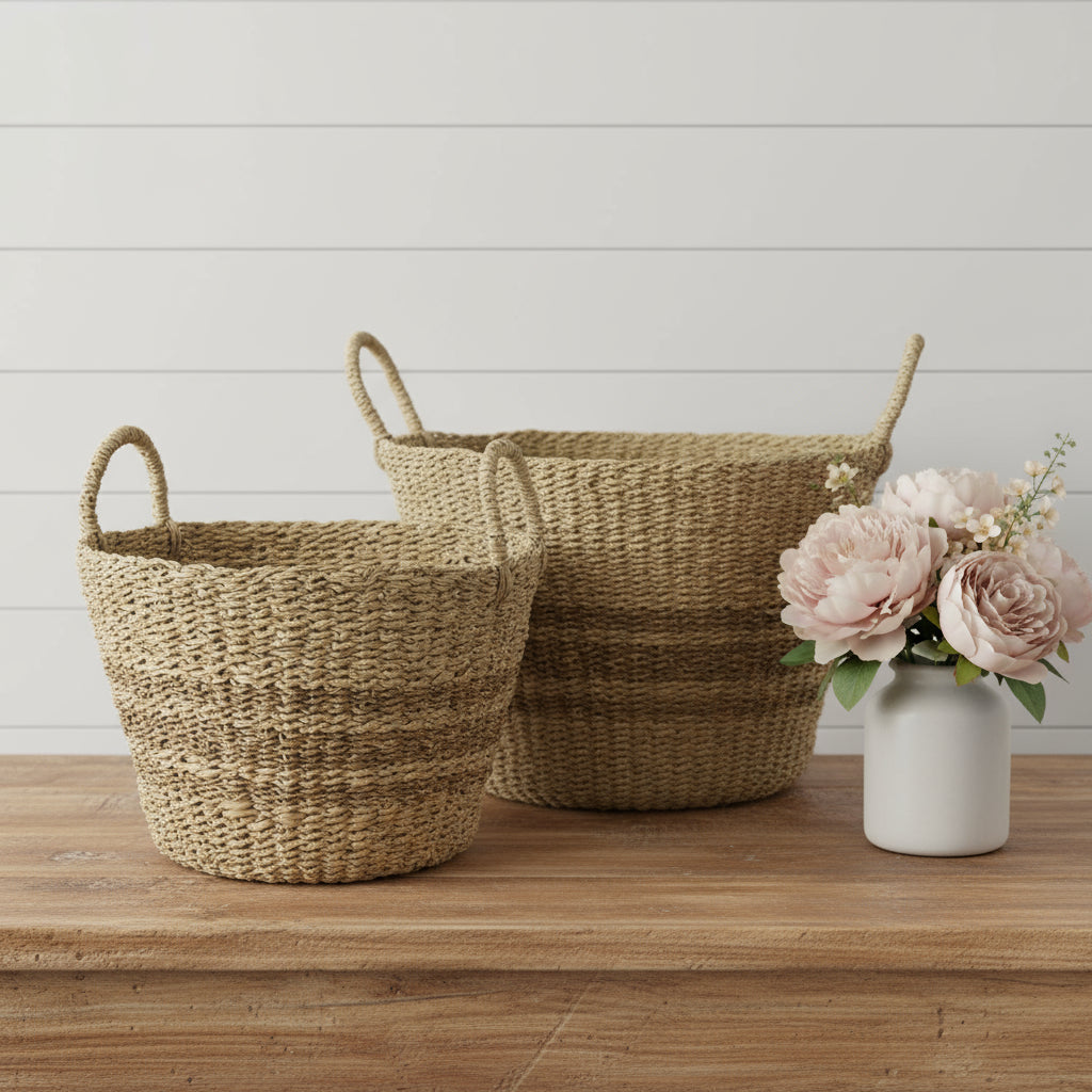 CALABASAS SET OF TWO BROWN WICKER BASKET - Varnish & Vibe