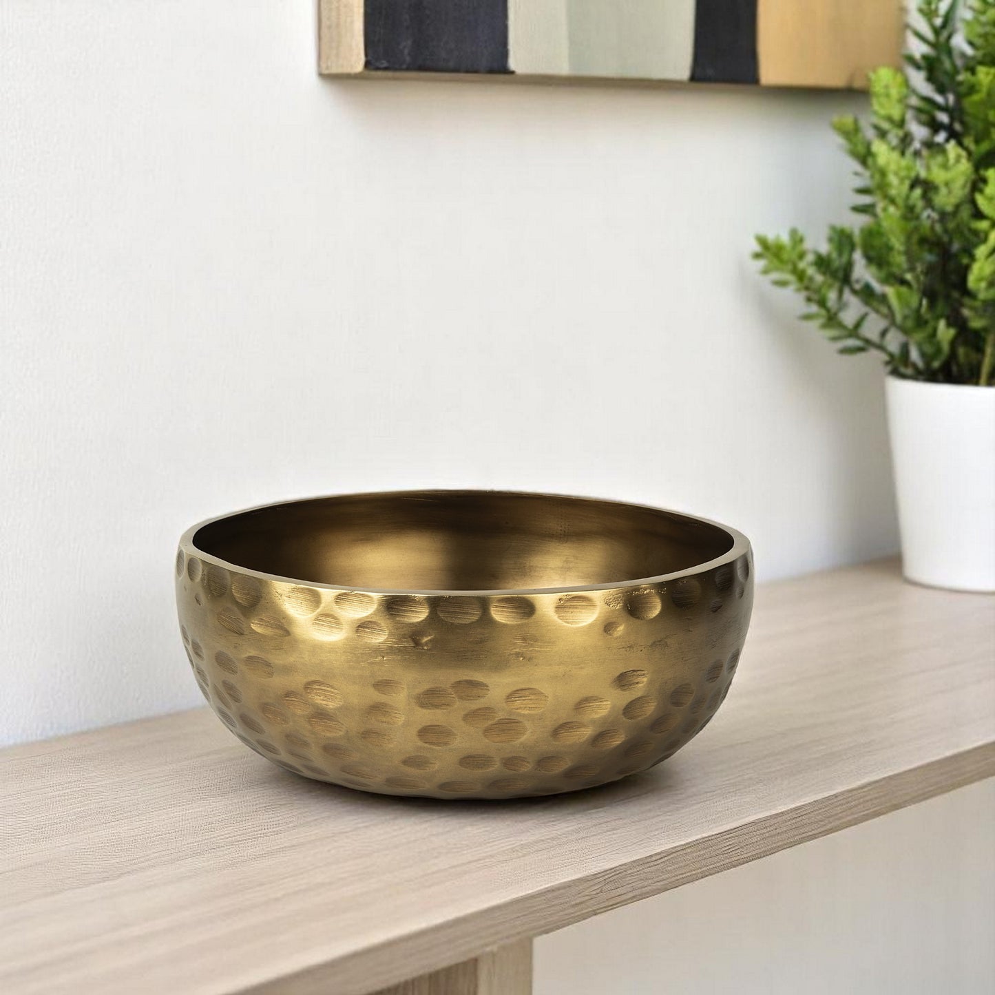 11" ANTIQUED BRASS HAMMERED ARTISAN ROUND CENTERPIECE BOWL