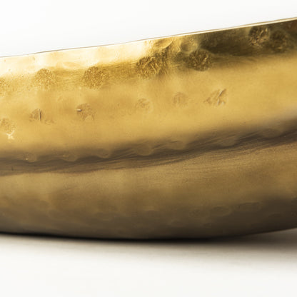 LAUREL SET OF TWO GOLD HAMMERED METAL BOAT SHAPED DECORATIVE BOWLS