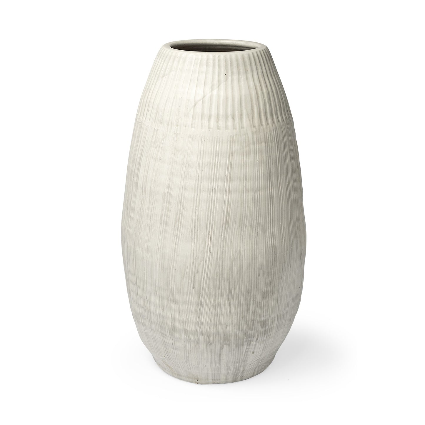 OCEAN 29" WHITE CYLINDER CERAMIC FLOOR VASE