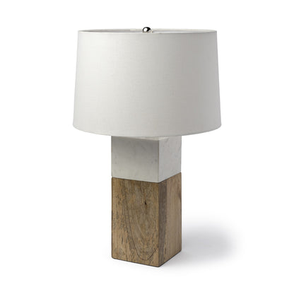 WHITE MARBLE AND NATURAL WOOD BLOCK TABLE OR DESK LAMP - Varnish & Vibe