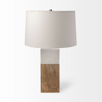 WHITE MARBLE AND NATURAL WOOD BLOCK TABLE OR DESK LAMP - Varnish & Vibe