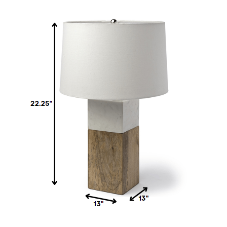 WHITE MARBLE AND NATURAL WOOD BLOCK TABLE OR DESK LAMP - Varnish & Vibe