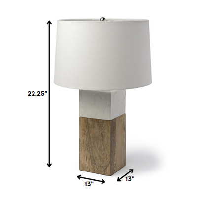 WHITE MARBLE AND NATURAL WOOD BLOCK TABLE OR DESK LAMP - Varnish & Vibe