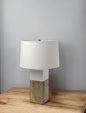 WHITE MARBLE AND NATURAL WOOD BLOCK TABLE OR DESK LAMP - Varnish & Vibe