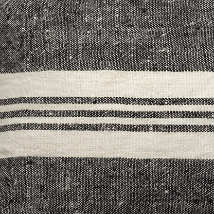 Close-up of a woven fabric with black and beige stripes.