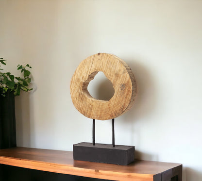 19" BROWN AND BLACK WOOD LOG CROSS SECTION TABLETOP SCULPTURE