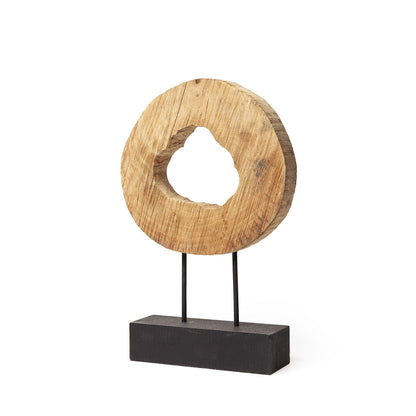 MALIBU 19" BROWN AND BLACK WOOD LOG CROSS SECTION TABLETOP SCULPTURE - Varnish & Vibe