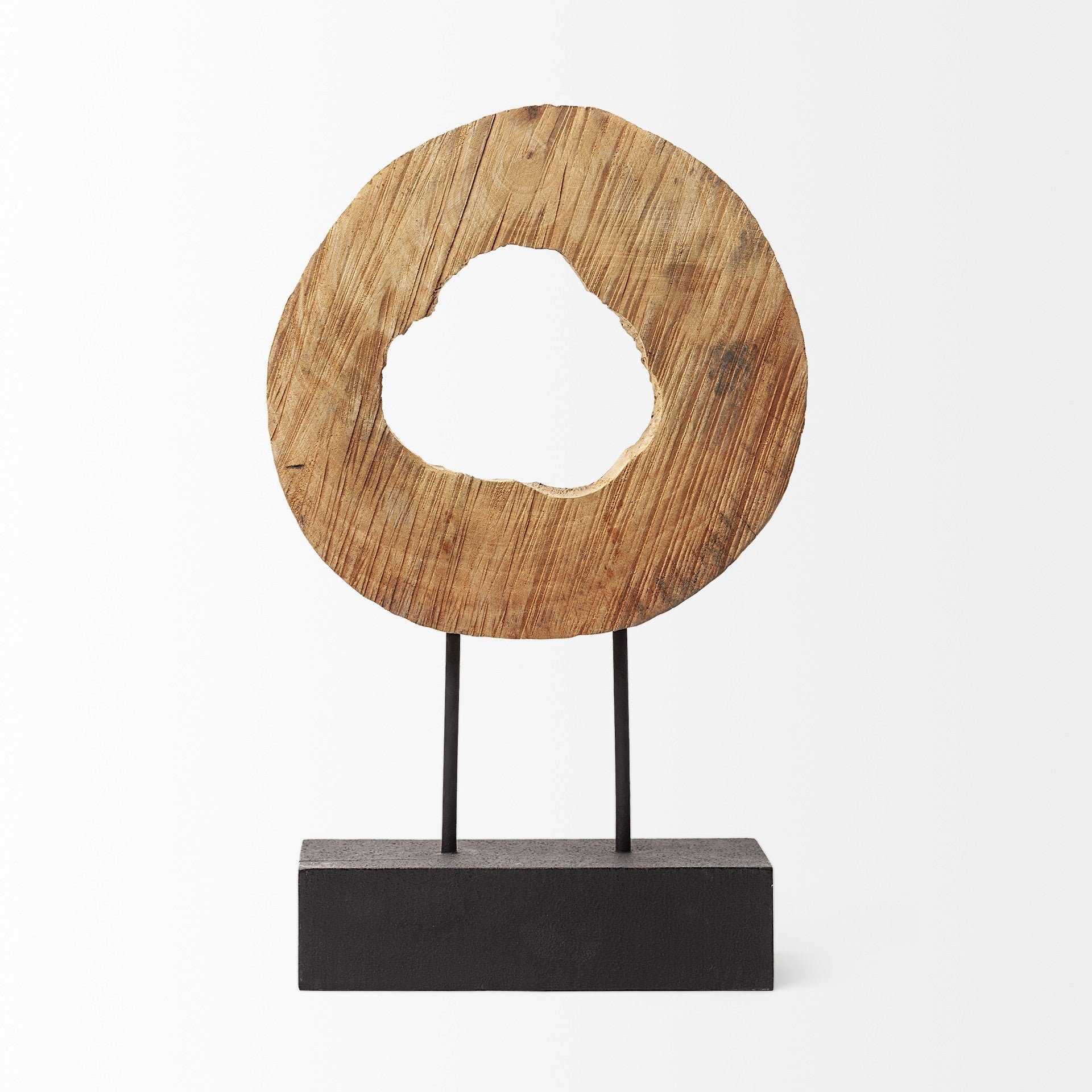 MALIBU 19" BROWN AND BLACK WOOD LOG CROSS SECTION TABLETOP SCULPTURE - Varnish & Vibe