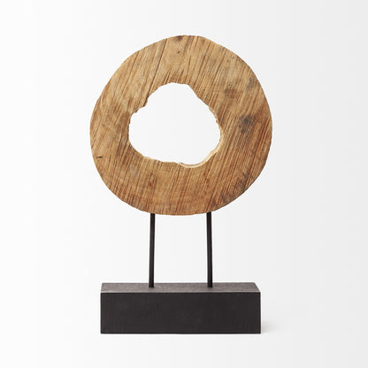 MALIBU 19" BROWN AND BLACK WOOD LOG CROSS SECTION TABLETOP SCULPTURE - Varnish & Vibe
