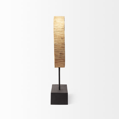 19" BROWN AND BLACK WOOD LOG CROSS SECTION TABLETOP SCULPTURE