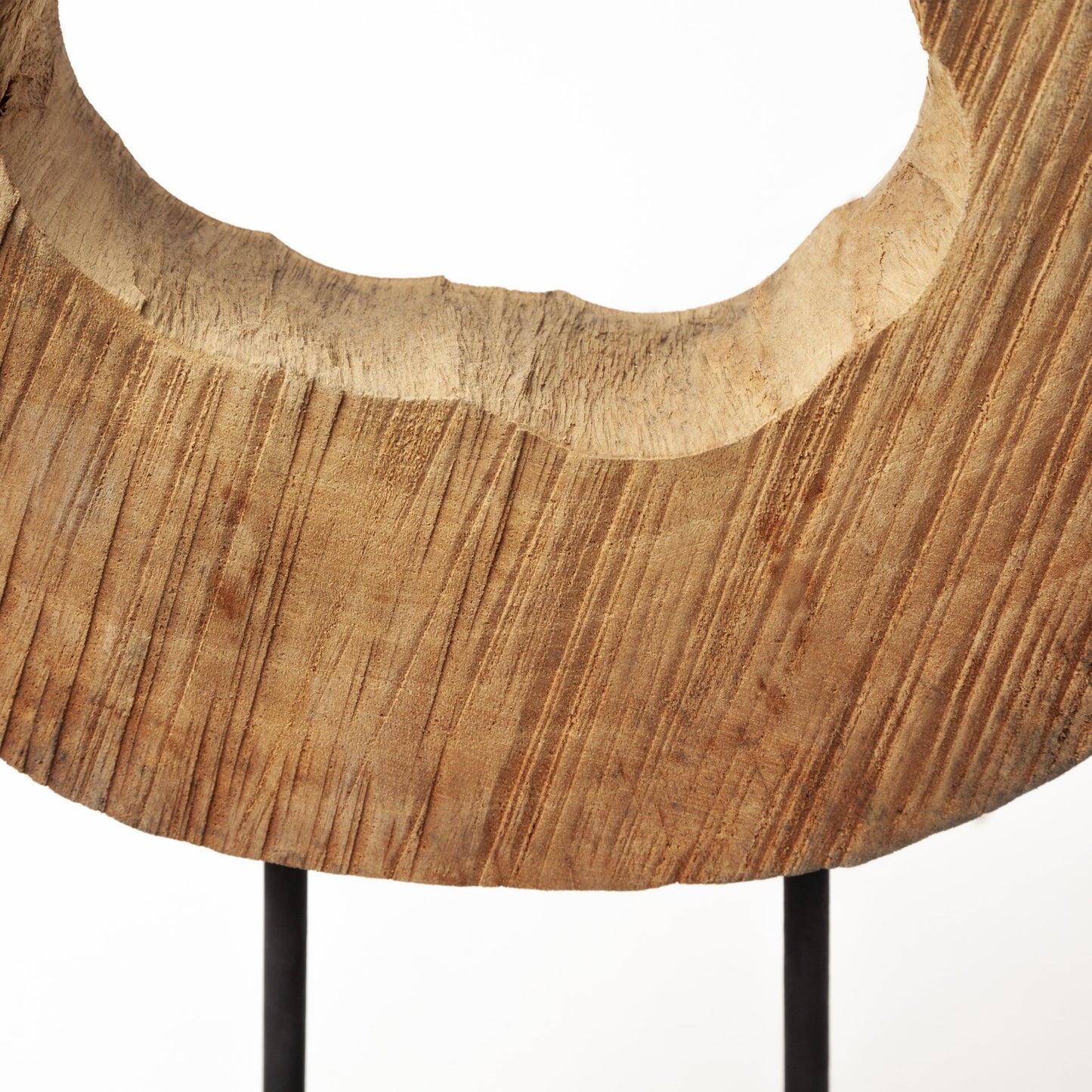 19" BROWN AND BLACK WOOD LOG CROSS SECTION TABLETOP SCULPTURE