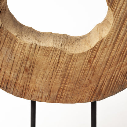 19" BROWN AND BLACK WOOD LOG CROSS SECTION TABLETOP SCULPTURE