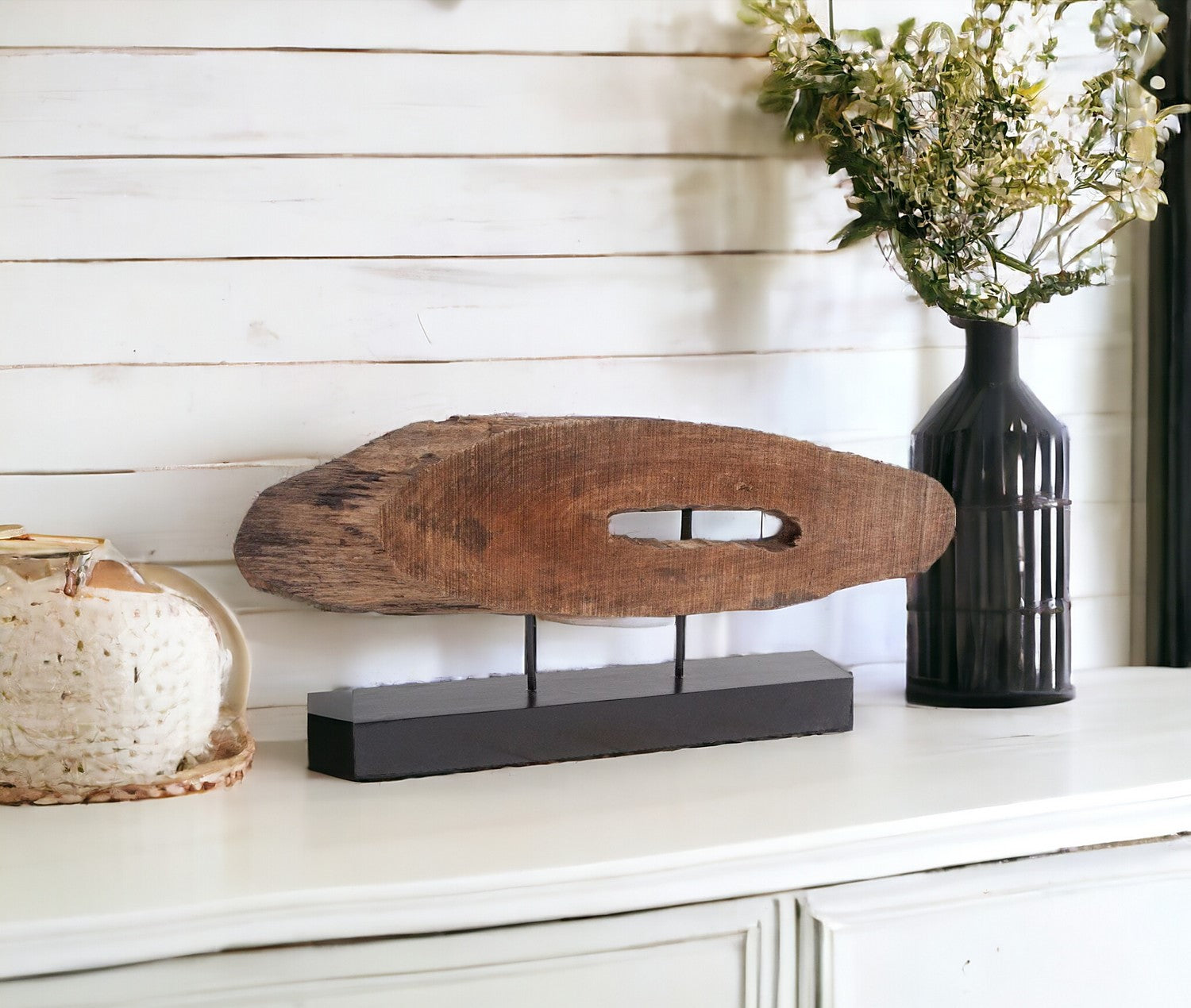 MALIBU 15" BROWN AND BLACK WOOD AND METAL TABLETOP SCULPTURE - Varnish & Vibe