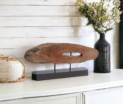 MALIBU 15" BROWN AND BLACK WOOD AND METAL TABLETOP SCULPTURE - Varnish & Vibe