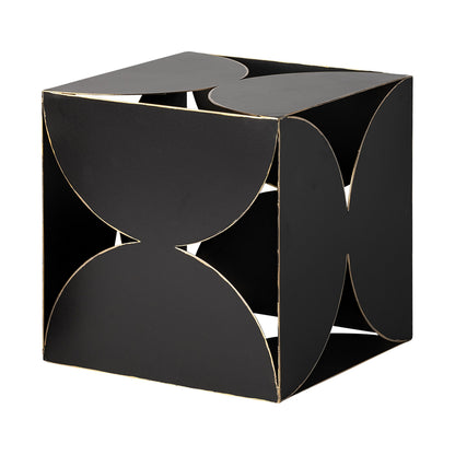 Black geometric side table on a white background