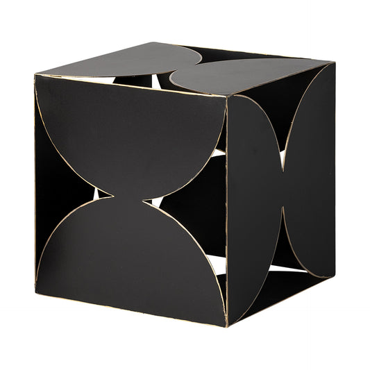 Black geometric side table on a white background