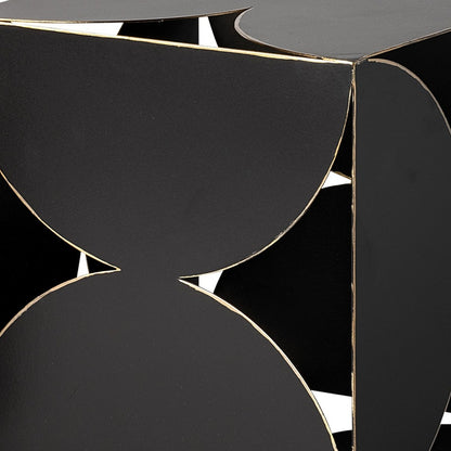 Black geometric side table with gold accents
