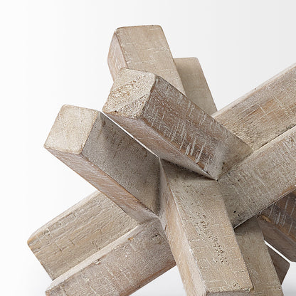 6" BROWN SOLID WOOD ABSTRACT GEOMETRIC TABLETOP SCULPTURE - Varnish & Vibe