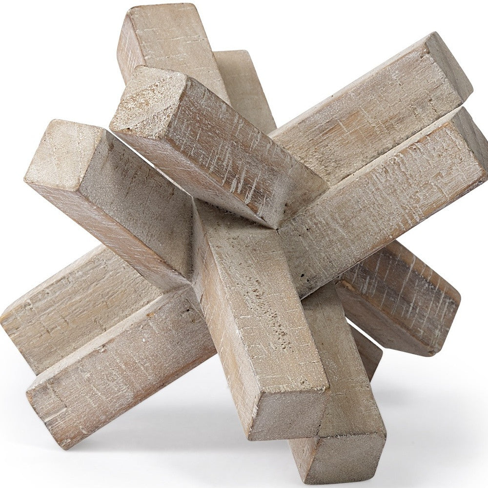 6" BROWN SOLID WOOD ABSTRACT GEOMETRIC TABLETOP SCULPTURE - Varnish & Vibe