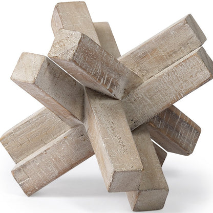 6" BROWN SOLID WOOD ABSTRACT GEOMETRIC TABLETOP SCULPTURE - Varnish & Vibe