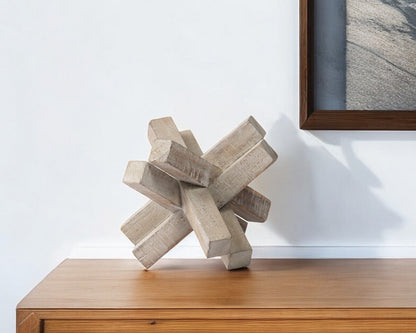 6" BROWN SOLID WOOD ABSTRACT GEOMETRIC TABLETOP SCULPTURE - Varnish & Vibe