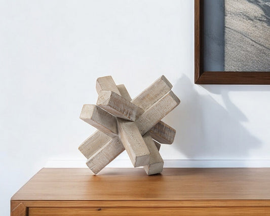 6" BROWN SOLID WOOD ABSTRACT GEOMETRIC TABLETOP SCULPTURE - Varnish & Vibe