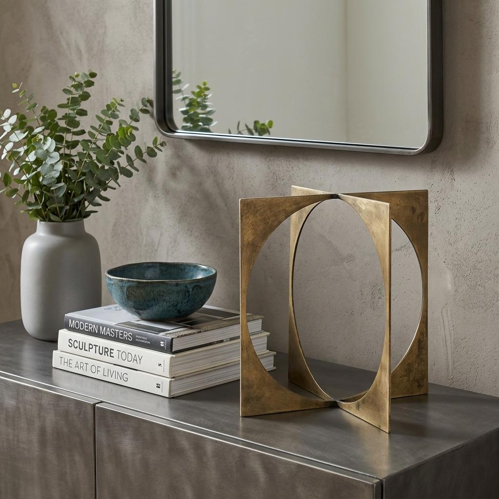 LAUREL 10" BURNISHED GOLD METAL CIRCLE SQUARE SCULPTURE