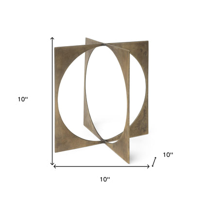 gold metal circle square sculpture, burnished gold metal circle square, metal circle square sculpture, gold metal circle square, 10 burnished gold metal circle