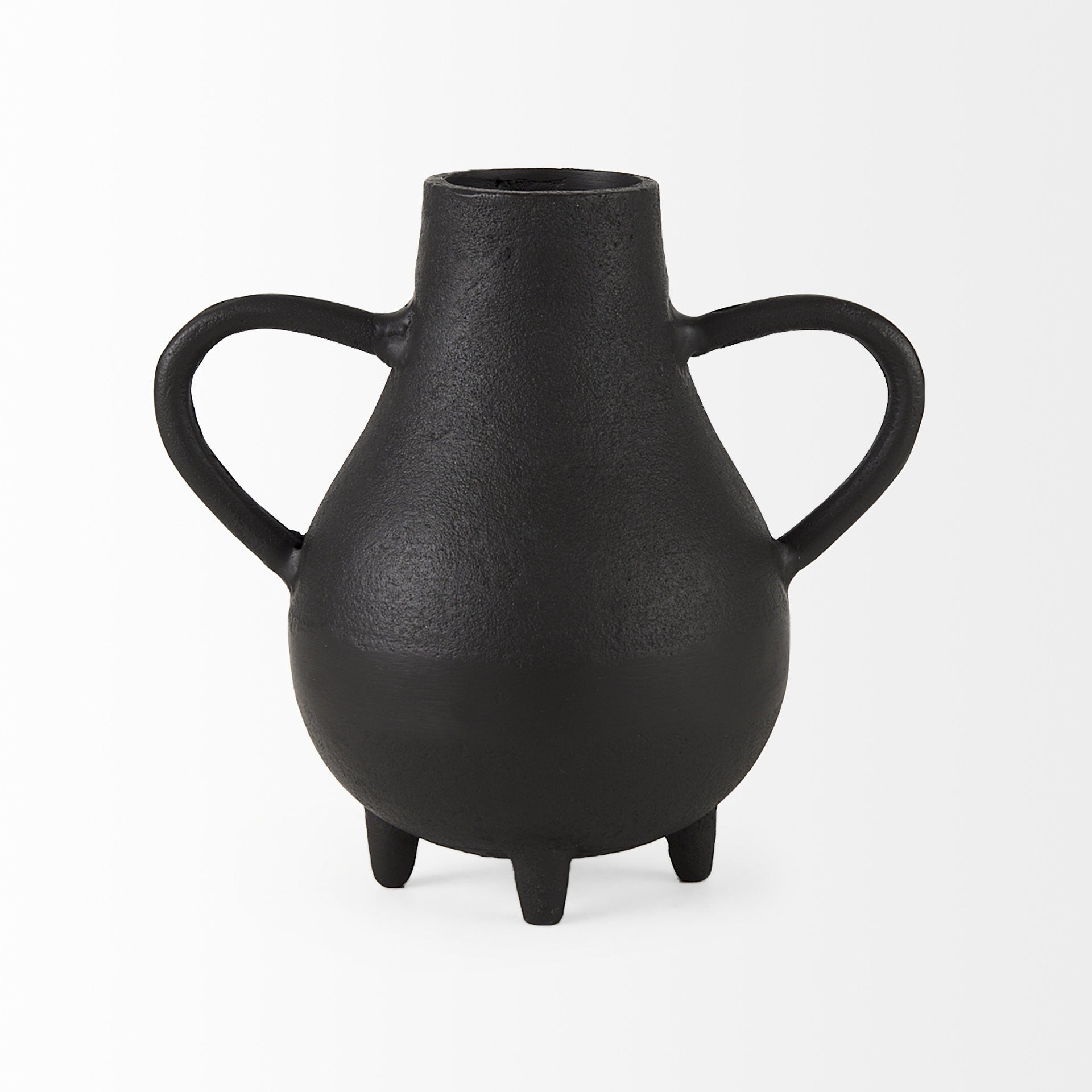 Black vase with handles on a white background