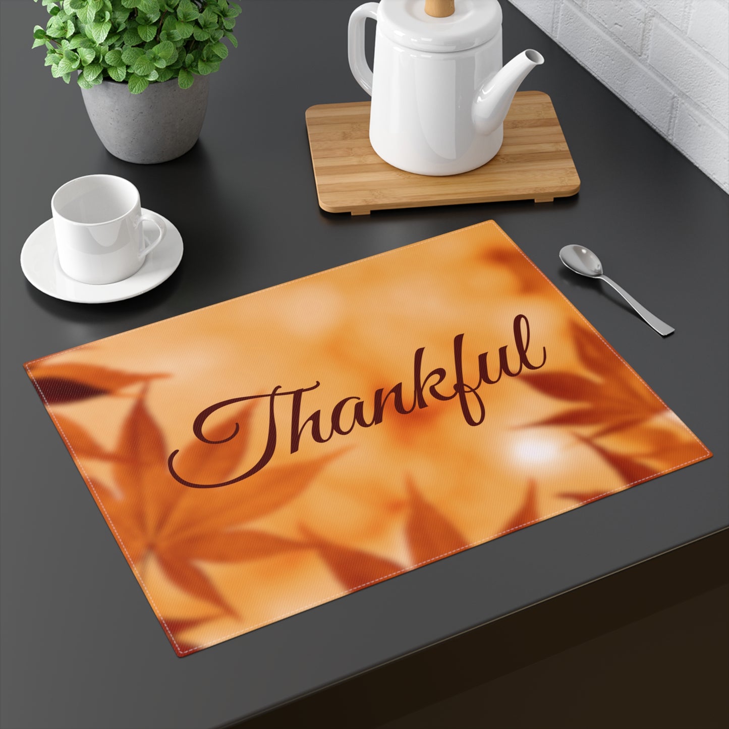 Thankful Script Thanksgiving Fall Leaves Placemat