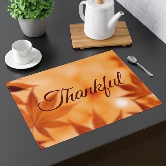 Thankful Script Thanksgiving Fall Leaves Placemat