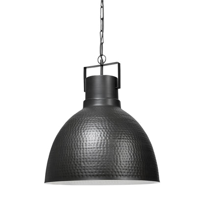 Black textured pendant light on a white background