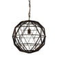 Geometric pendant light with metallic frame on a white background