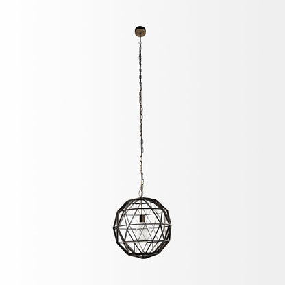 Geometric black pendant light on a white background