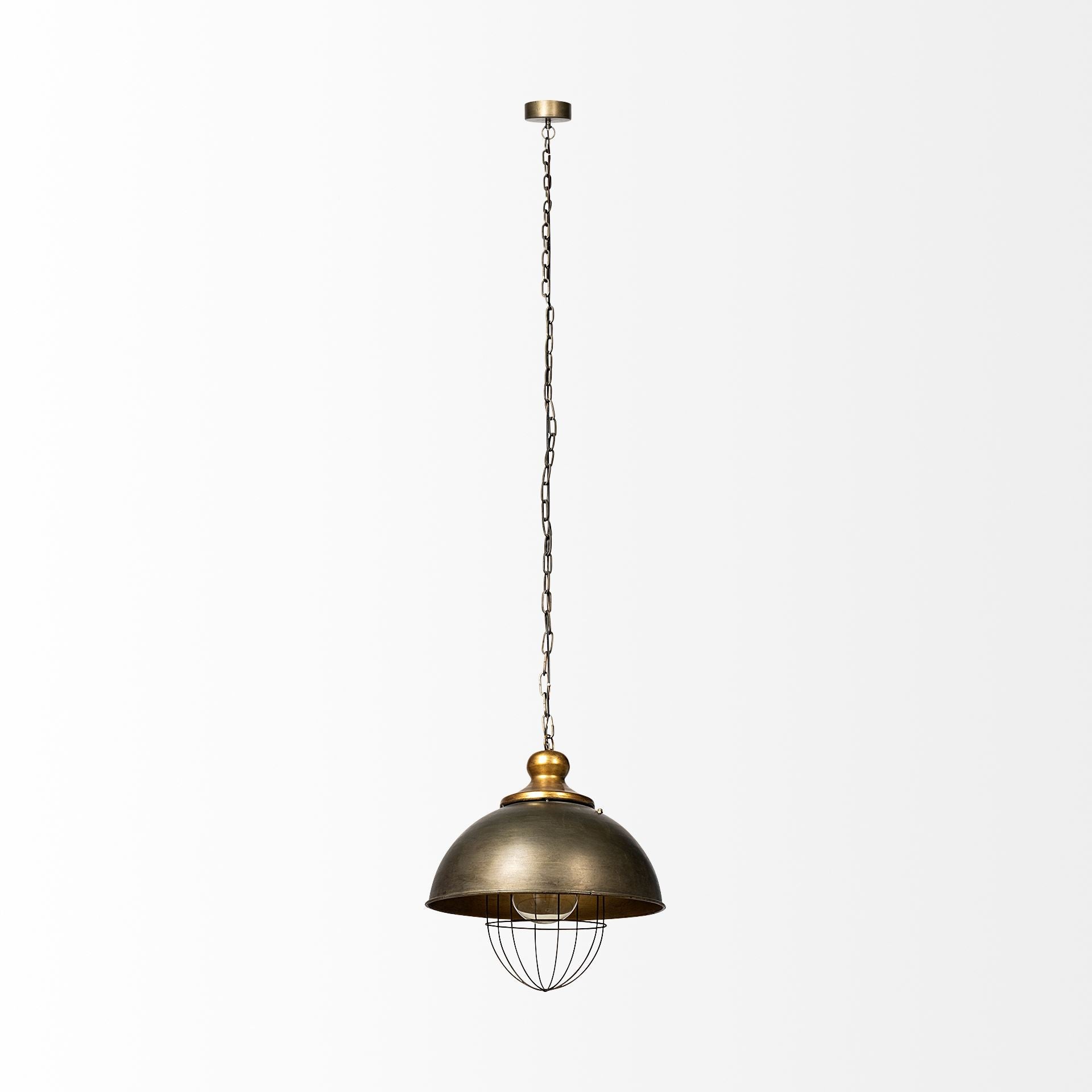 Bronze pendant light with chain on a white background