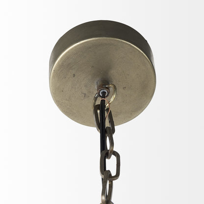 Metallic ceiling light fixture with chain on a white background