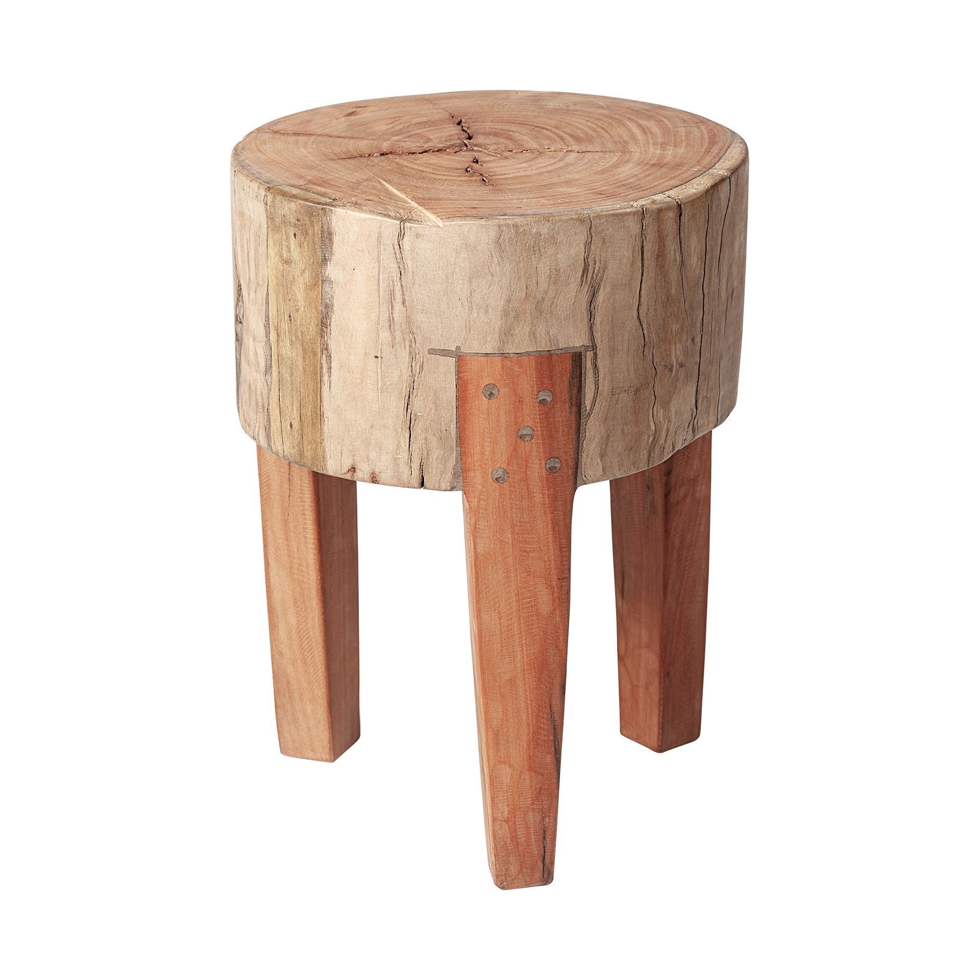 18" DARK BROWN AND BROWN DISTRESSED RECLAIMED WOOD ROUND END TABLE - Varnish & Vibe