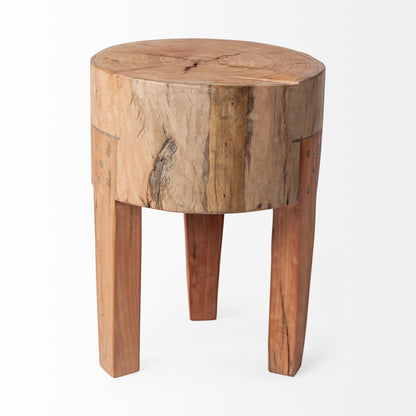 18" DARK BROWN AND BROWN DISTRESSED RECLAIMED WOOD ROUND END TABLE - Varnish & Vibe