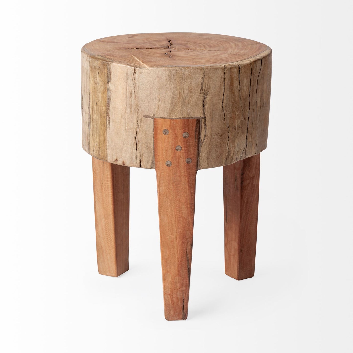 18" DARK BROWN AND BROWN DISTRESSED RECLAIMED WOOD ROUND END TABLE - Varnish & Vibe