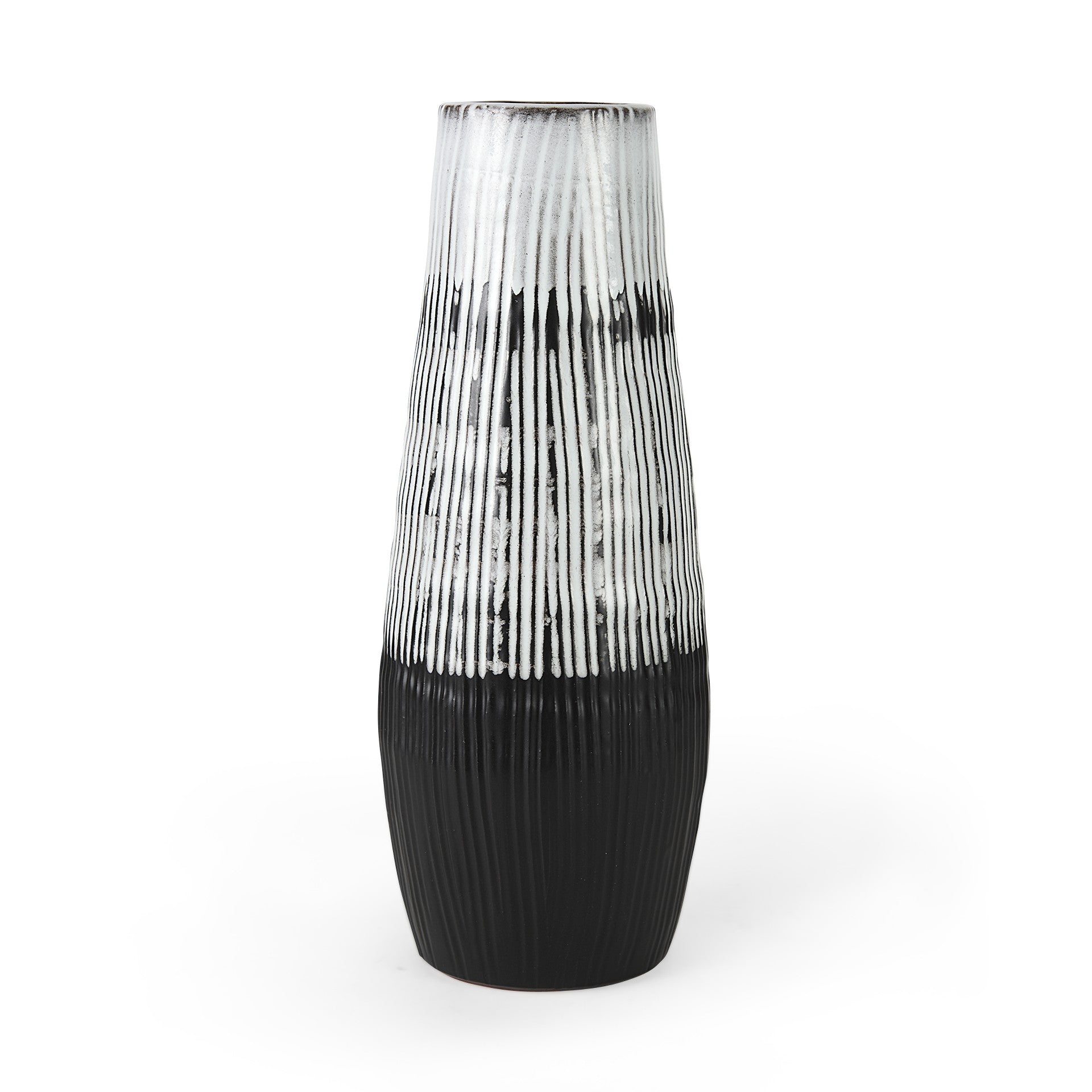 Black and white striped vase on a white background